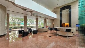 Elegant lobby of the Waikiki Landmark residential condominiums in Honolulu